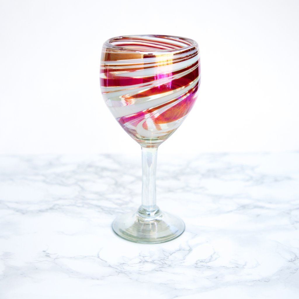 Handblown Wine Glass Iridescent Swirl